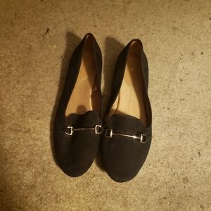 NWOT H&M Sz 8.5(40) Suede like Black Loafers w/ Silver Buckle